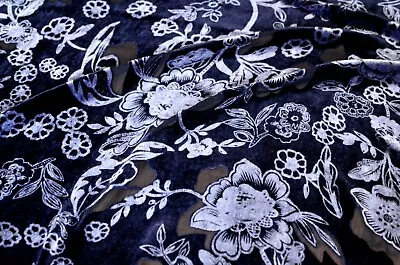 3.3 Yd/ Vintage Mulberry Silk Velvet Devore Fabric Luxury Uzbek Oriental Cloth • $99