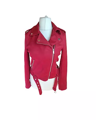 Primark Red Velvet Long Sleeved Belted Zip Up Jacket Size 10 • £5.99