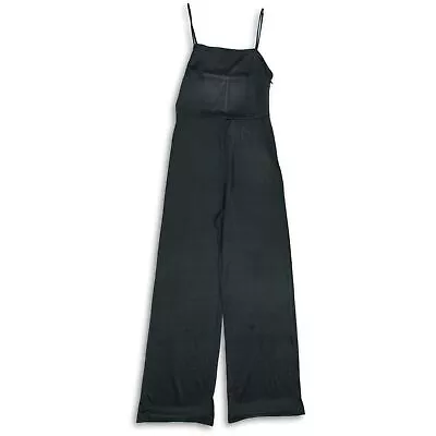 Zara Womens Black Spaghetti Strap Square Neck Wide Leg One Piece Jumpsuit Size M • $22.74
