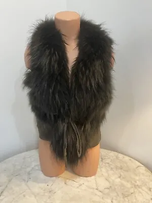 $298 Raccoon Fur Vest By Caribbean Queen Brown Size ML (Medium Large) • $44.99