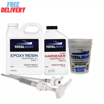 5:1 Epoxy Resin Kit (Quart Fast Hardener) Marine Grade Epoxy For Fiberglass An • $93.39