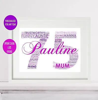 75th 75 Personalised Birthday Poster Framed Print Gift For Nanna Mum Dad Uncle • £13.92