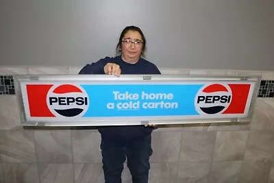Large Vintage 1960's Pepsi Cola Take Home A Cold Carton Soda Pop 55  Sign • $245