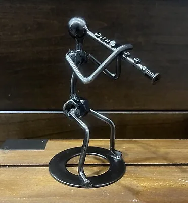 Metal Figurine Handcrafted Musician Player With Clarinet Art Sculpture 4 X 6 • £18.55