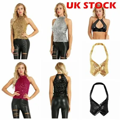 £5.99 • Buy Womens Sparky Sequin Vest Tank Top Halter Neck Sleeveless Shirt Clubwear Costume