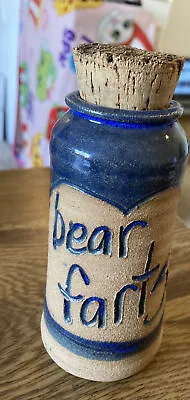 Vintage Bear Farts Ceramic Pottery Bottle With Cork Stopper 5-1/2  • $9.99