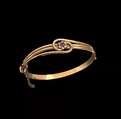 Vintage Ladies Rolled Gold 10ct Gold & Red Garnet Bangle Bracelet 13.6g • $135.63