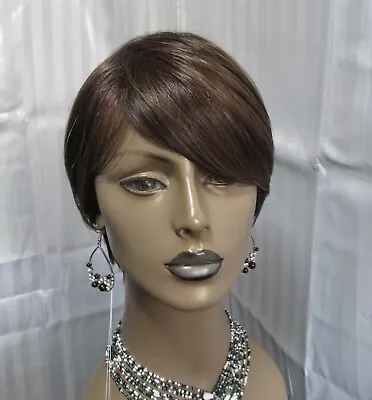 $12.99 • Buy Lux Hair Feathered Pixi W/bangs Dark  Brown W/gold Heat Safe NEW
