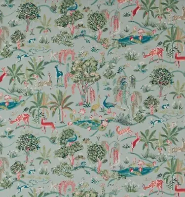 Jane Churchill Curtain Fabric 'WILDWOOD - AQUA' 3.6 METRES (360cm) - COTTON MIX • £111.99