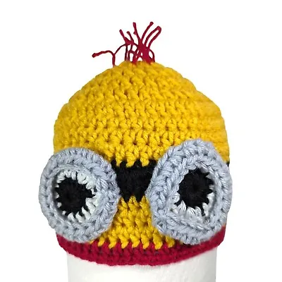 Despicable Me Minion Crochet Beanie Hat Light Up Eyes Youth Size 8 X 10 Inch • $24.97