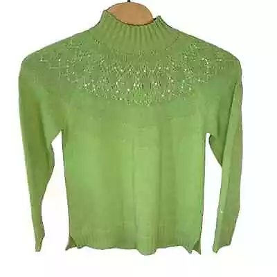 Quacker Factory Sweater Mock Neck Sequins Size Large Green Geometric • $22.99