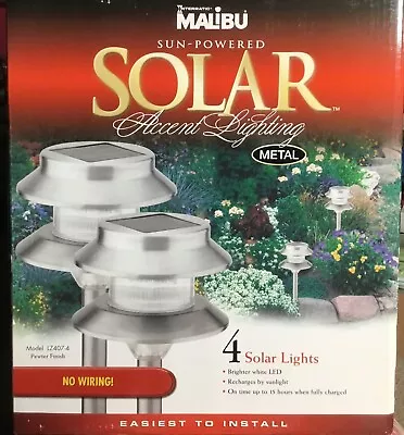 Malibu Lz407-4 (4) Silver Pewter Finish Led Solar Pathway Lights New Opened Box • $58