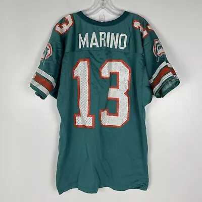 Vintage Dan Marino Miami Dolphins Jersey Size L Wilson Teal 90s Made In USA • $70.99