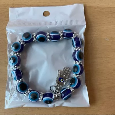 Brand New Blue Evil Eye Hamsa Beaded Bracelet • $13