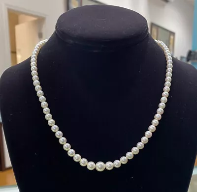 Mikimoto Vintage Sterling Silver Pearl Clasp Graduated Pearl Necklace- 18  • $390