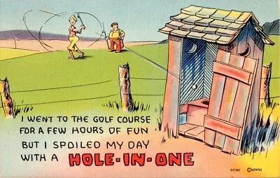 Vintage Postcard- GOLF COURSE GOLFING HUMOR HOLE IN ONE OUTHOUSE VINTAGE COMIC • $4.99