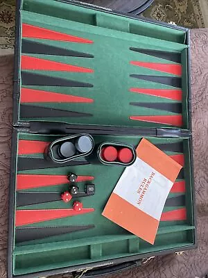 Bakelite Catalan Backgammon Game Board 1970”s Leather Case Red Grey Dice Vintage • $250