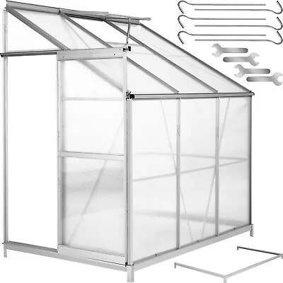 Greenhouse Lean-to With Foundation Robust Frame Garden Outdoor Transparent New • £214.99