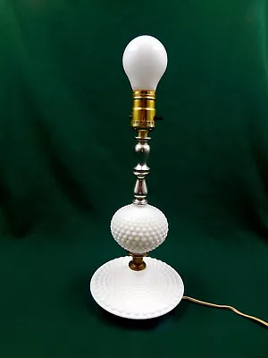 Vintage 15 1/2  Milk Glass Hobnail  Boudoir Night Table Electric Lamp   WORKS  • $20.93