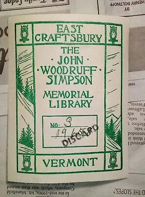 Vintage John Woodruff Simpson Memorial Library East Craftsbury Vermont Bookplate • $23.99