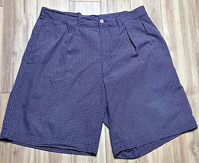 VTG Polo Ralph Lauren Men's Pleated Front Red Blue Plaid Shorts 100% Cotton 34 • $12.95