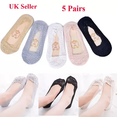 Anti-slip Women Ladies Footsies Skin Shoe Liners Invisible Thin Lace Socks Sheer • £4.84