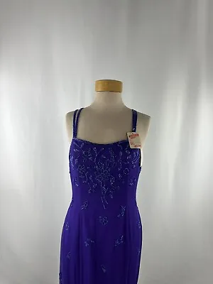 Vintage Alyce Designs 90's Beaded 100% Silk Spaghetti Strap Dress Formal Sz 14 • $82