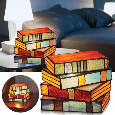 Colourful Stacked Books Vintage Reading Table Lamp Tiffany Style Home Decor Lamp • $11.59