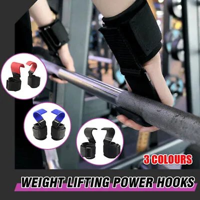 Weight Lifting Power Hooks Power Grips Wrist Support Bar Straps Gym Hook Gloves • $16.88