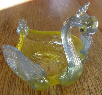 Vintage Murano Salviati Venetian Art Glass Swan Yellow Trinket Dish • $29.99