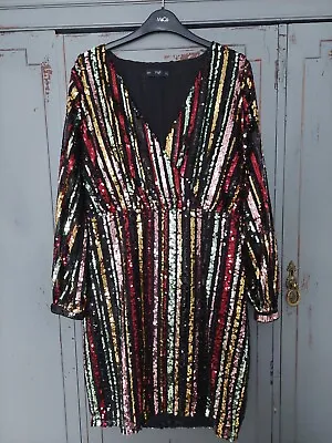 Ladies F&F Rainbow Sequinned Dress Size 12 • £14.99