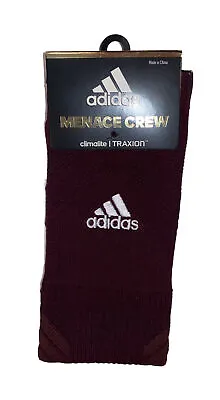 Adidas Menace Crew Socks 1 Pair Men 6.5-9 Women 7-10 Maroon W White Logo Traxion • $14.97