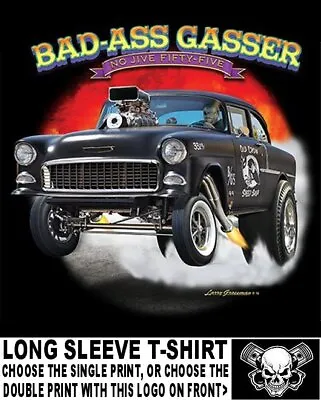 Vintage 1955 Outlaw Bad Ass 2 Lane Blacktop Gasser Drag Race Skull Car T-shirt 7 • $36.99