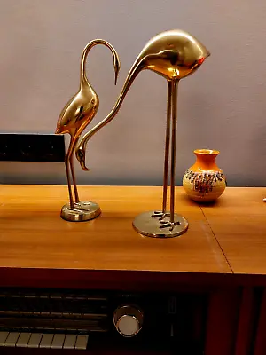 Vintage Mid-Century Beautiful Pair Of Brass Birds Sculptures Space Age • $240