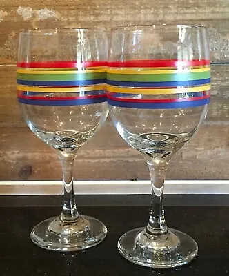 Libbey Mambo Fiesta Wine Glasses 12oz. 7  Stripes Set Of 2 • $14.99