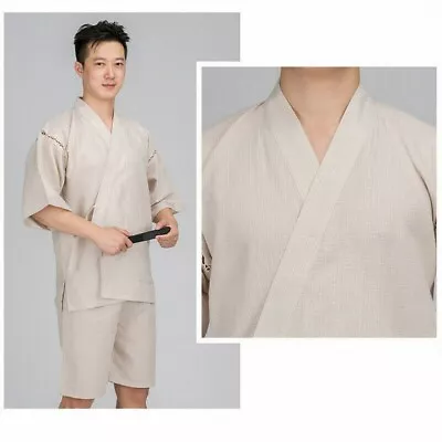 Men Japanese Kimono Jinbei Set Yukata Bathrobe Loose Robe Shorts Nightwear • £40.08