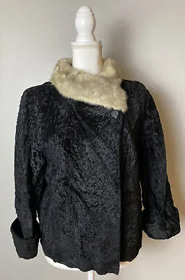 Vintage Adam Meldrum And Anderson Swing Coat Black Curly Lamb  Fur Collar • $175