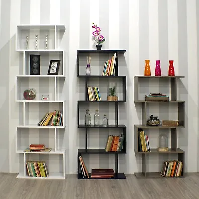 Wooden S-Shaped Bookcase Living Room Modern Display Shelves Storage Unit Divider • £34.99