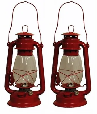 Lot Of 2 - 12 Inch Red Hurricane Kerosene Lantern Light Table Decorative Lamp • $28.95