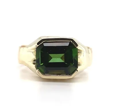 3.73ct Green Genuine Natural Tourmaline 14k Yellow Gold Men's Ring (#J5766) • $1502.10