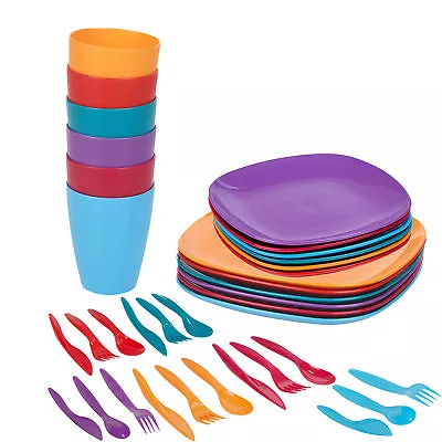 24/36pc Unbreakable BPA Free Plastic Kids Dinner Plate Cutlery Cups Set Reusable • £21.99