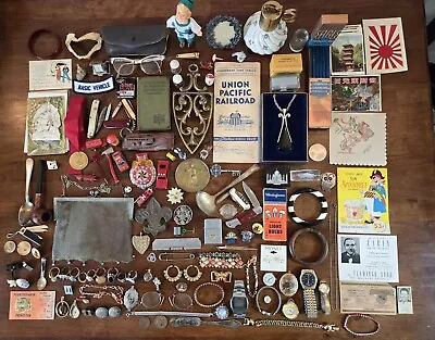 Amazing Vintage Junk Drawer Lot Rings Pins Toys Pendants Vintage Buckle Watch • $189.99