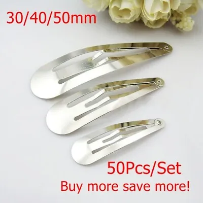 50pcs/lot Silver Metal Snap Prong Hair Clips For Hair Bow DIY Craft 30/40/50mm • £3.59