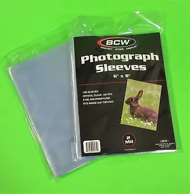 100 6x8 PHOTO SLEEVES-CRYSTAL CLEAR-ARCHIVAL SAFE-ACID FREE-2 MIL THICK- BY BCW • $3.99