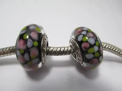 2 Authentic Pandora Murano Glass Charms Modern Artwork Design Dotted Clouded Mix • $3.25