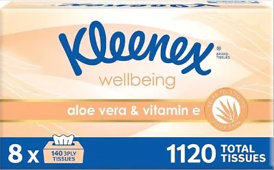 Kleenex Aloe Vera & Vitamin E 3 Ply Facial Tissues 1120 Count (8 X 140 Pack)  • $41.50