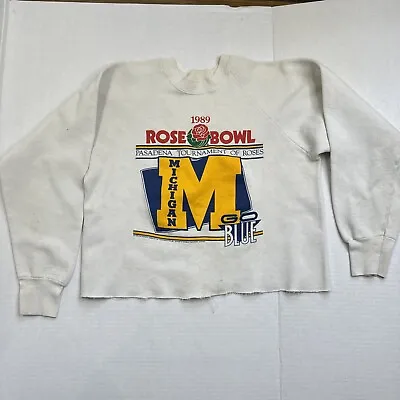 Vintage 1989 Rose Bowl Michigan Wolverines University Sweatshirt - Waist Cut • $25