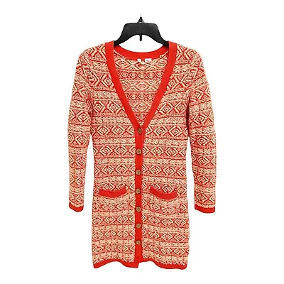 Anthropologie Moth Brand Cardigan Sweater Coatigan Orange Tangerine Womens M • $60