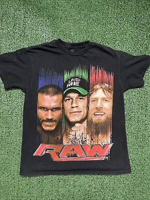 WWE Raw Boys T-Shirt L(10/12) Youth Black Randy Orton John Cena Daniel Bryan Tee • £3.92