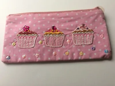 £3.99 • Buy Girls Pencil Case Pink Polka Dot Fairy Cakes Embroidered Beaded Stocking Filler 
